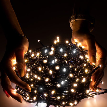 Lampki choinkowe 25,5 m biały ciepły, flash biały zimny 300 led oświetlenie świąteczne IP44