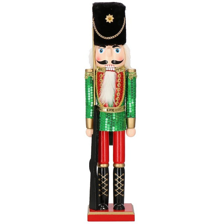Dziadek do orzechów 51 cm z karabinem, drewniany żołnierzyk w cekiny, figurka świąteczna