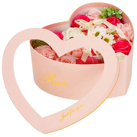Mydlane róże 24 szt. pudełko flower box serce kwiaty różowe