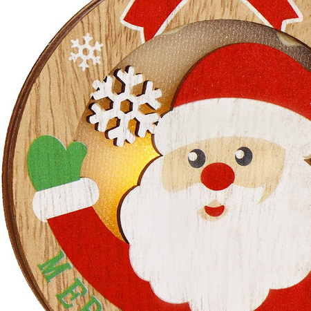 Zawieszka choinkowa mikołaj świecąca ozdoba świąteczna drewniana na baterię