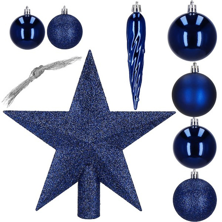 Bombki choinkowe 33 szt. ozdoby świąteczne zestaw z gwiazdą granatowe