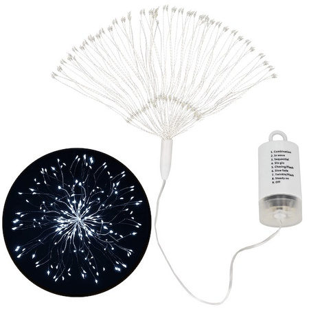 Lampki eksplodująca gwiazda 100 Led biały zimny z programatorem na baterie
