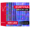 Kurtyna świetlna 300 led girlanda, lampki wewnętrzno-zewnętrzne sople multikolor + flash