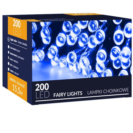 Lampki choinkowe 200 Led niebieski 15,5 m oświetlenie świąteczne