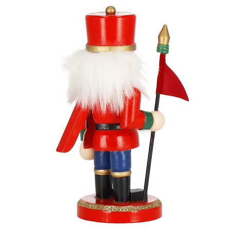 Dziadek do orzechów 15 cm z chorągiewką, drewniany żołnierzyk multikolor, figurka świąteczna