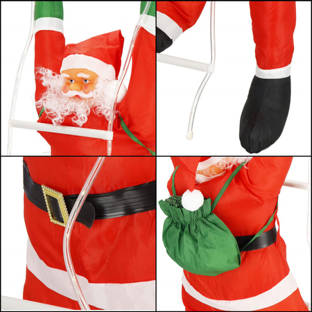 Mikołaj na drabinie dekoracja świąteczna LED ciepła biel