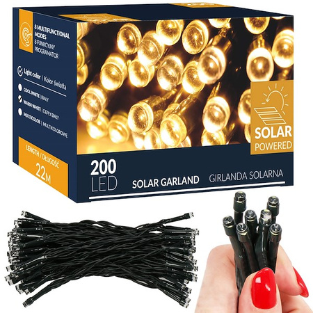 Lampki choinkowe 200 Led 22 m biały ciepły oświetlenie świąteczne solarne