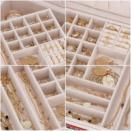 Kufer, szkatułka na biżuterię ekoskóra 26x26x8,5 cm czerwony z przegródkami