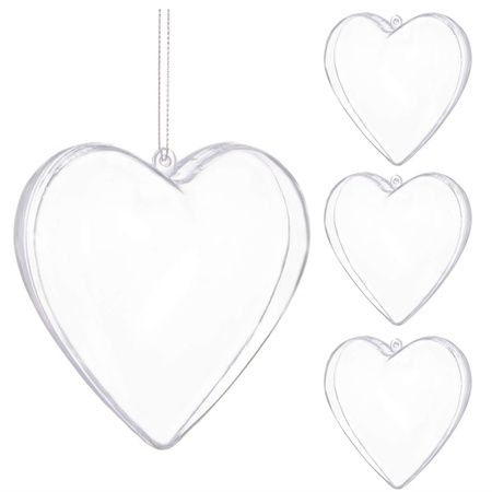 Bombki akrylowe 10cm serce plastikowe decoupage zestaw 4 szt.