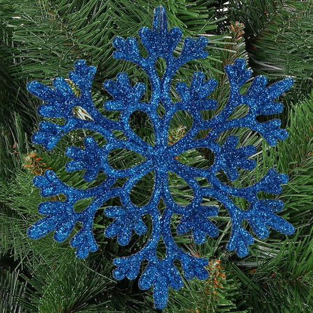 Zawieszka choinkowa 12 szt. śnieżynka 10 cm świąteczna ozdoba niebieski brokat