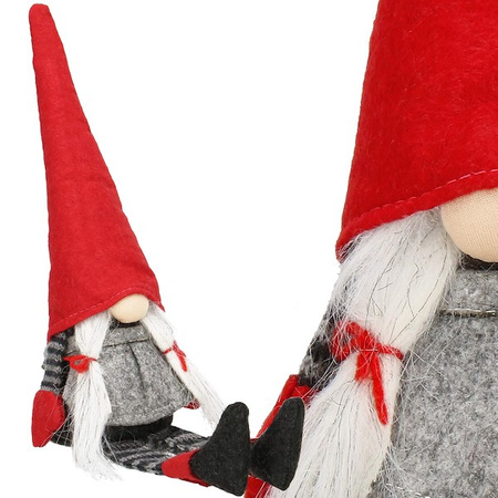 Para skrzatów świątecznych 38cm krasnal, siedzący gnom czerwono-szara