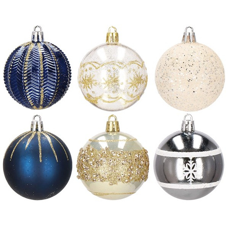 Bombki choinkowe 30 szt. ozdoby świąteczne zestaw 6cm granatowy, złoty
