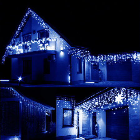 Kurtyna świetlna z pilotem 306 led girlanda, lampki wewnętrzno-zewnętrzne sople niebieski