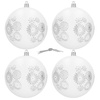 Białe bombki choinkowe 10 cm 4 szt. zestaw ozdoby choinkowe z wzorem matowe białe