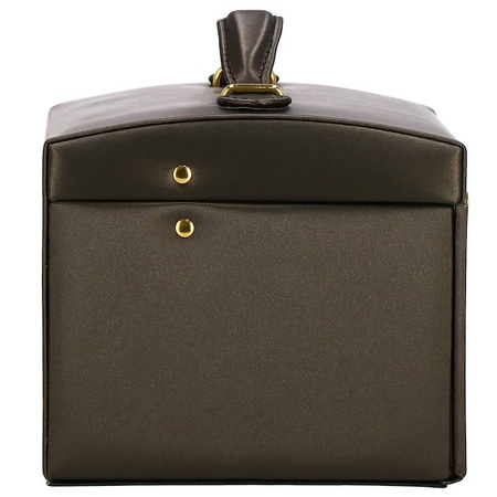 Kuferek, szkatułka na biżuterię 17,5x14x12,5 cm brązowy z szufladami i lusterkiem