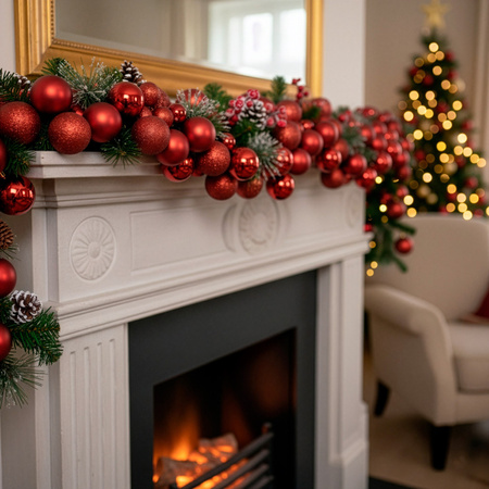 Girlanda świateczna z 130 szt. bombek, łańcuch choinkowy 160 cm, czerwony