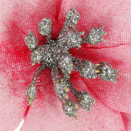 Gwiazda betlejemska, sztuczny kwiat na klipsie poinsecja różowa srebrny brokat