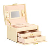 Kuferek, szkatułka na biżuterię 17,5x14x12,5 cm ecru z szufladami i lusterkiem