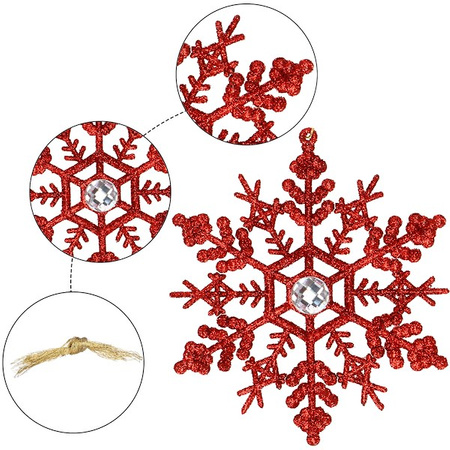 Zawieszka na choinkę śnieżynki 2 szt. ozdoba świąteczna 12 cm czerwony brokat