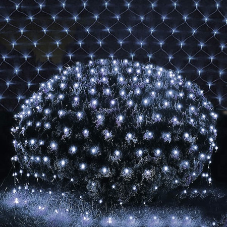 Kurtyna świetlna zimny biały 144 Led lampki wewnętrzno-zewnętrzne siatka z programatorem