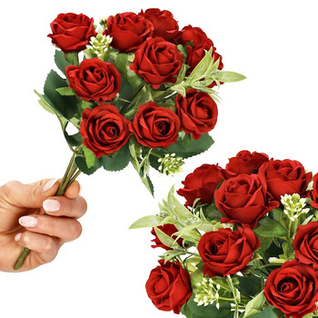 Bukiet sztucznych róż 10 kwiatów dekoracyjne czerwone