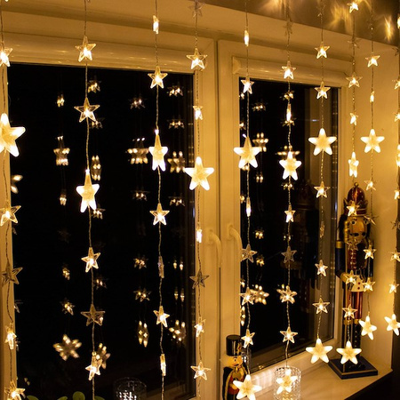 Kurtyna świetlna 180 led girlanda gwiazdki, lampki wewnętrzno-zewnętrzne sople ciepły biały + zimny biały flash