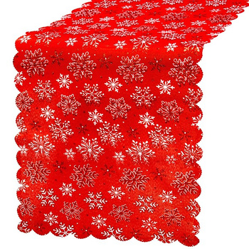 Bieżnik na stół 187x34cm obrus świąteczny ze śnieżynkami czerwony
