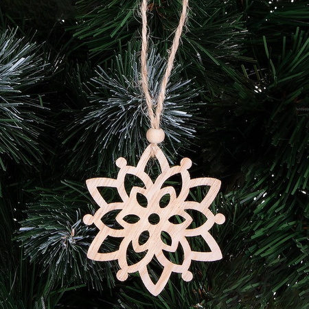 Ozdoba choinkowa 7cm drewniana, świąteczna zawieszka kwiaty zestaw 6 szt.