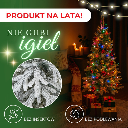 Choinka sztuczna świerk kaukaski ośnieżony 120 cm jak żywy, nowoczesny, ze stojakiem