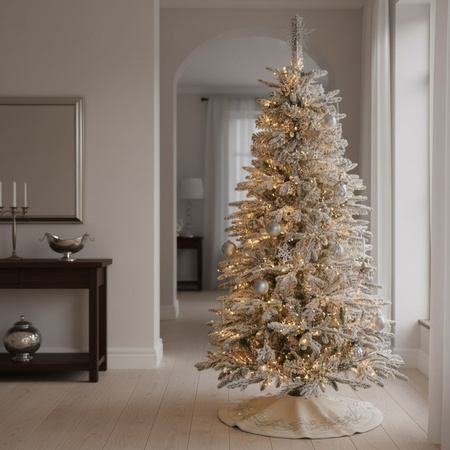 Sztuczna choinka jak żywa 180 cm świerk kaukaski ośnieżony nowoczesny, ze stojakiem