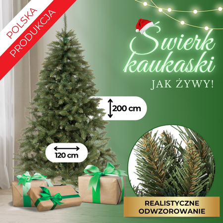 Choinka sztuczna 200 cm świerk kaukaski drzewko świąteczne jak żywe