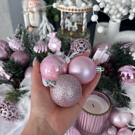 Bombki choinkowe 33 szt. ozdoby świąteczne zestaw z gwiazdą różowe