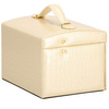 Kuferek, szkatułka na biżuterię 17,5x14x12,5 cm ecru z szufladami i lusterkiem