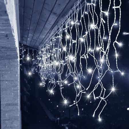 Kurtyna świetlna 500 led girlanda, lampki wewnętrzno-zewnętrzne sople zimny biały z flash