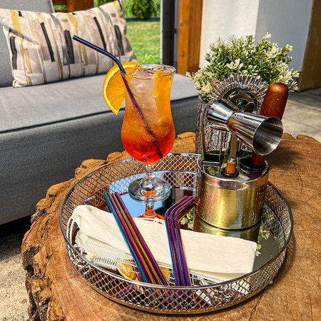 Słomki metalowe do napojów 8 szt. tęczowe wielorazowe rurki z etui i szczoteczkami