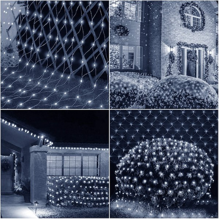 Kurtyna świetlna zimny biały 144 Led lampki wewnętrzno-zewnętrzne siatka z programatorem