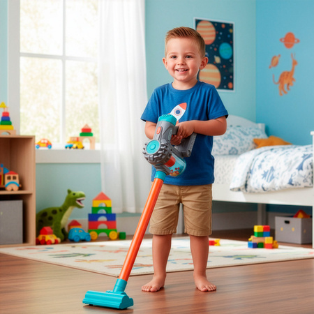 Odkurzacz pionowy, ręczny zabawkowy z dźwiękiem i akcesoriami na baterie