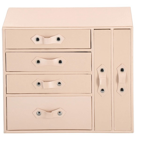 Kuferrek, Szkatułka na biżuterię ekoskóra 26x22x18 cm różowy z szufladami