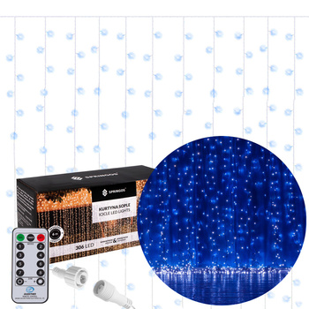 Kurtyna świetlna z pilotem 306 led girlanda, lampki wewnętrzno-zewnętrzne sople niebieski