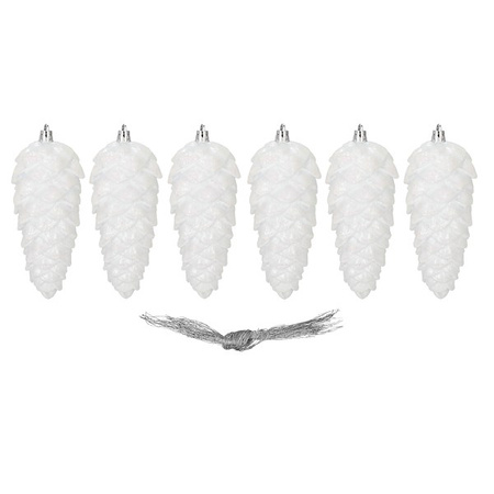 Zawieszki choinkowe szyszki 6 szt. ozdoby świąteczne 14 cm bombki biały brokat