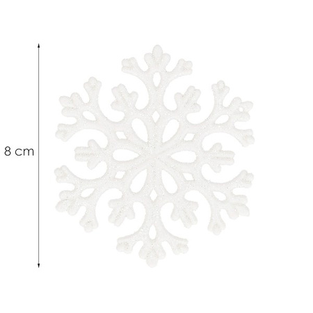 Zawieszki świateczne 8 szt. śnieżynki brokatowe 8 cm białe