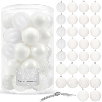 Bombki choinkowe 30 szt. biały 8cm zestaw choinkowy