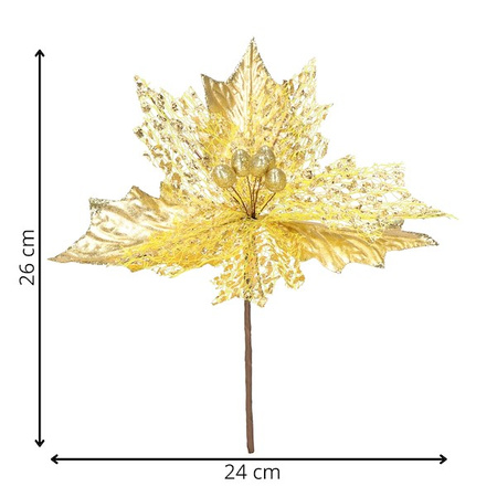 Gwiazda betlejemska 26 cm sztuczny kwiat, poinsecja złota z brokatem