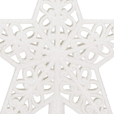 Czubek na choinkę 21 cm szpic, ażurowa gwiazda biała brokatowa