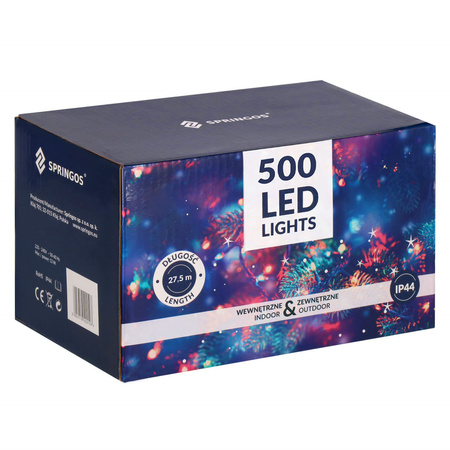 Lampki choinkowe 500 led multikolor 25 m oświetlenie świąteczne IP44