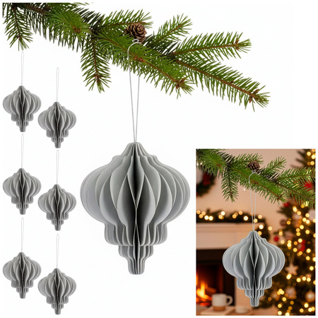 Bombki z papieru 6 szt. ozdoby choinkowe zawieszki świąteczne 12,5 cm rozkładane szare