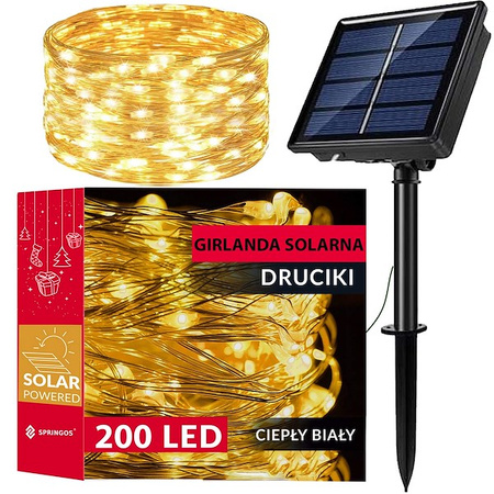 Lampki choinkowe 200 Led 22 m druciki ciepły biały oświetlenie świąteczne solarne
