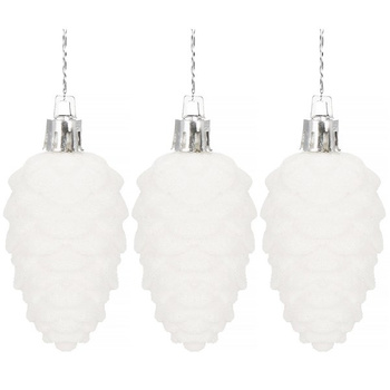 Zawieszka na choinkę szyszki 3 szt. ozdoba świąteczna 7 cm biały brokat