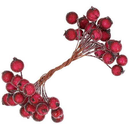 Sztuczna jarzębina ozdobna, oszroniona gałązka 100 szt. ciemna czerwień
