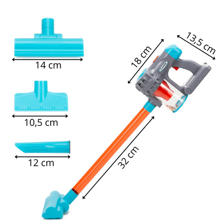 Odkurzacz pionowy, ręczny zabawkowy z dźwiękiem i akcesoriami na baterie